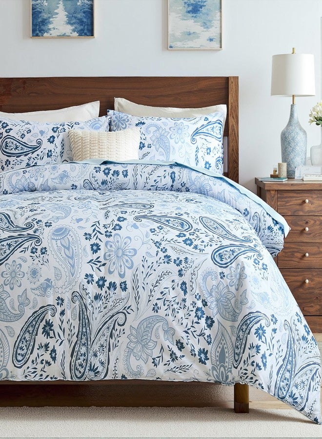 Bedorm Paisley King Comforter Set 100% Cotton Bedding Comforter Blue Paisley Floral Printed Boho Chic Bedding Extra Soft Cozy Vintage Aesthetic Quilt Comforter - Image 5