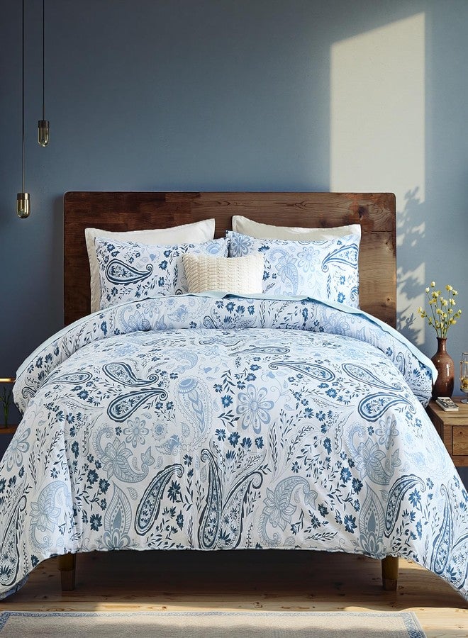 Bedorm Paisley King Comforter Set 100% Cotton Bedding Comforter Blue Paisley Floral Printed Boho Chic Bedding Extra Soft Cozy Vintage Aesthetic Quilt Comforter - Image 1