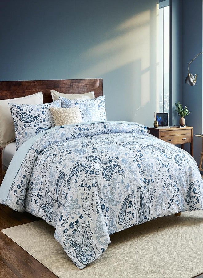 Bedorm Paisley King Comforter Set 100% Cotton Bedding Comforter Blue Paisley Floral Printed Boho Chic Bedding Extra Soft Cozy Vintage Aesthetic Quilt Comforter - Image 2