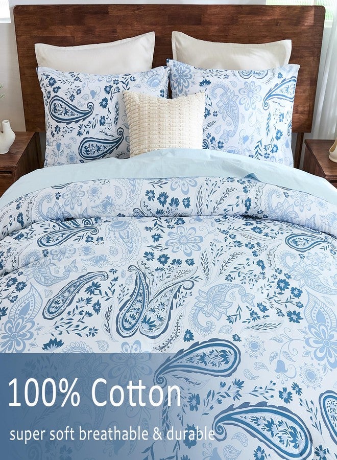 Bedorm Paisley King Comforter Set 100% Cotton Bedding Comforter Blue Paisley Floral Printed Boho Chic Bedding Extra Soft Cozy Vintage Aesthetic Quilt Comforter - Image 3