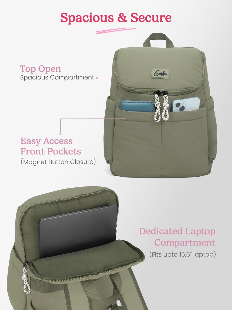 Genie Plushpack Casual Backpack For Girls |15 Inch-27 Litres With 2 Compartments with Laptop, Multiple Pockets, Trolley Sleeve And Organizer |Best For Laptop, Makeup & College/Work Must-Haves - Green - Image 4