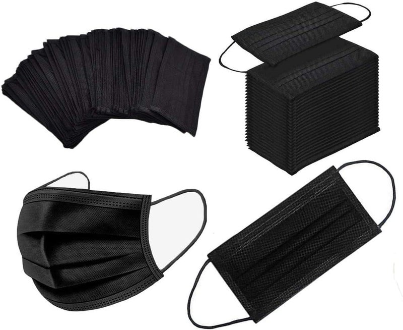 V SURZ Black 3 Ply Disposable Face Mask with Meltblown Filter, Breathable Lightweight Non-Woven Fabric, Soft Ear Loops, Comfortable Protective Mask for Men & Women (50) - Image 3