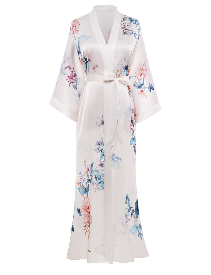 PRODESIGN Long Kimono Robe Satin Sleepwear Gradient Watercolor Silky Kimono Nightgown Bathrobe Kimono Blouse Cardigan - Image 1