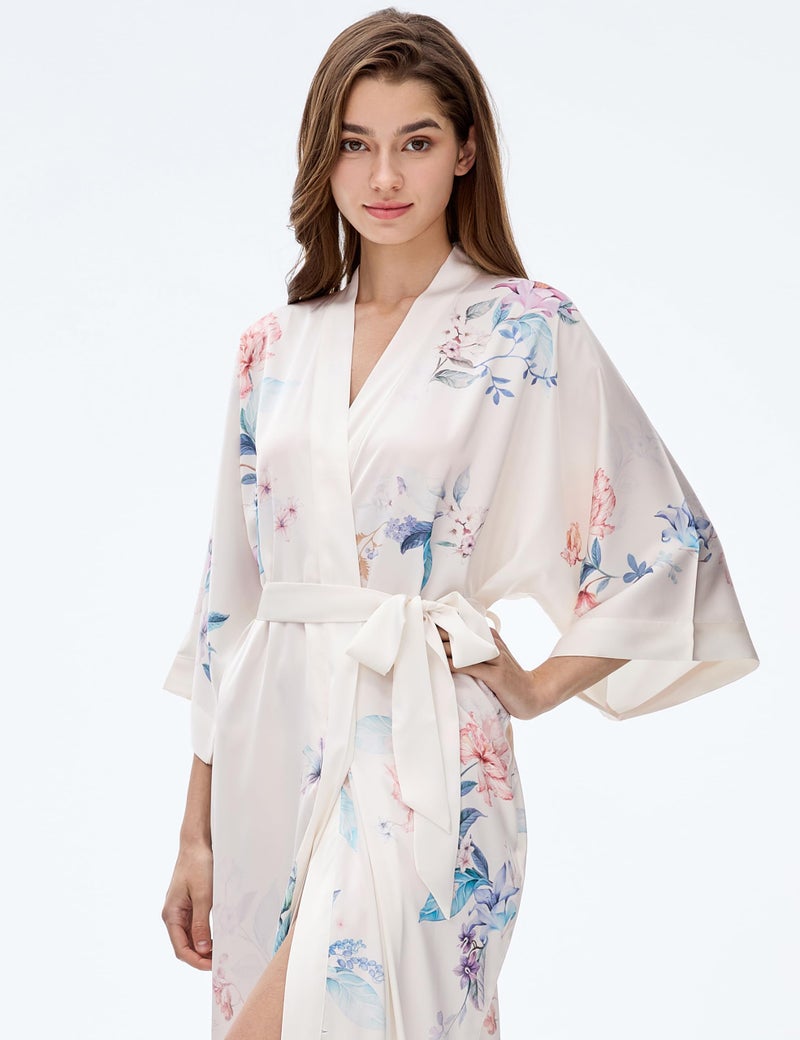 PRODESIGN Long Kimono Robe Satin Sleepwear Gradient Watercolor Silky Kimono Nightgown Bathrobe Kimono Blouse Cardigan - Image 4