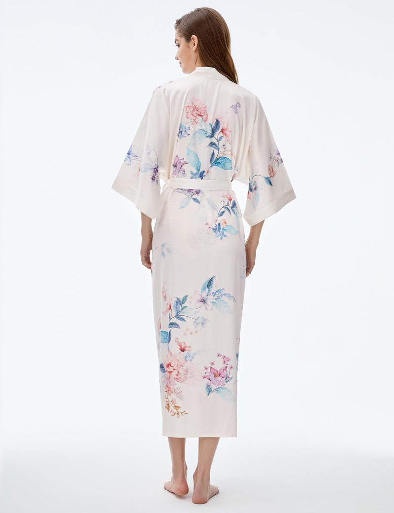 PRODESIGN Long Kimono Robe Satin Sleepwear Gradient Watercolor Silky Kimono Nightgown Bathrobe Kimono Blouse Cardigan - Image 5