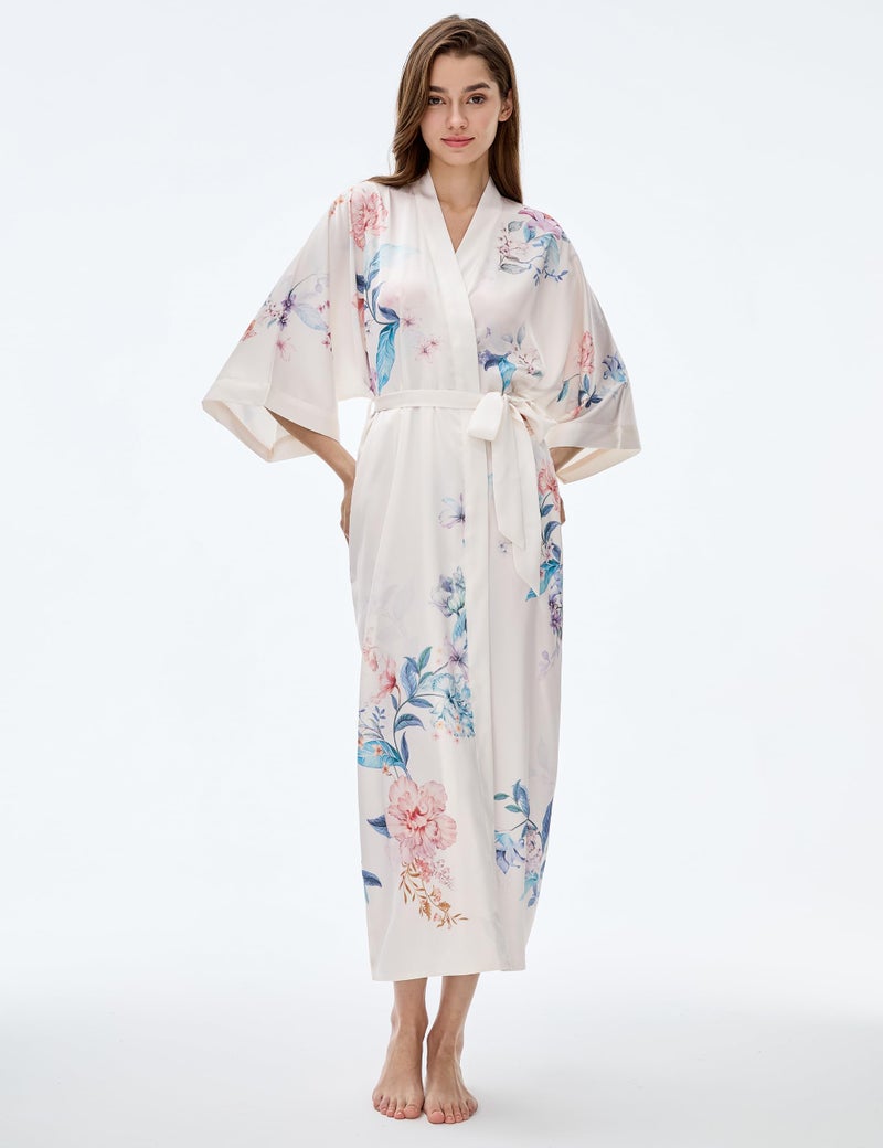 PRODESIGN Long Kimono Robe Satin Sleepwear Gradient Watercolor Silky Kimono Nightgown Bathrobe Kimono Blouse Cardigan - Image 3