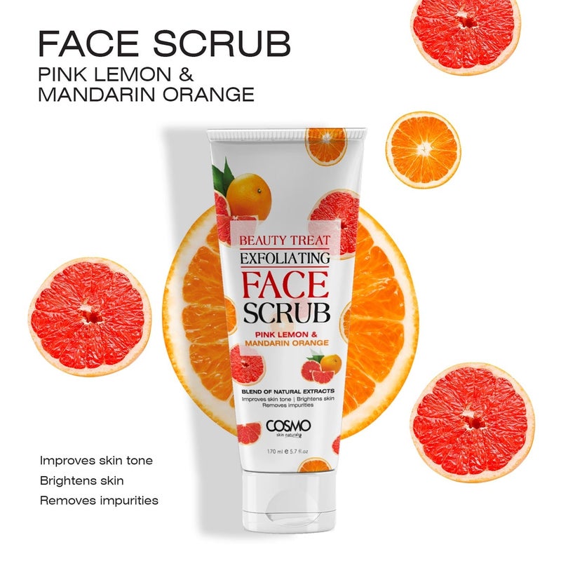 COSMO Pink Lemon & Mandarin Orange Face Scrub, Natural Exfoliating Facial Scrub with Citrus Extracts, Deep Cleansing & Brightening Formula for Smooth, Glowing Skin – Gentle for All Skin Types, 170 ml - Image 2