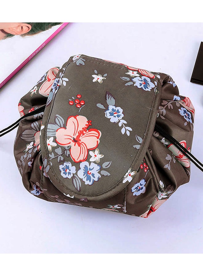 MARGOUN Make up Bag Drawstring Travel Cosmetic Bag Round Magic Toiletry Beauty Kit Pouch Flowering Brown  - Image 1