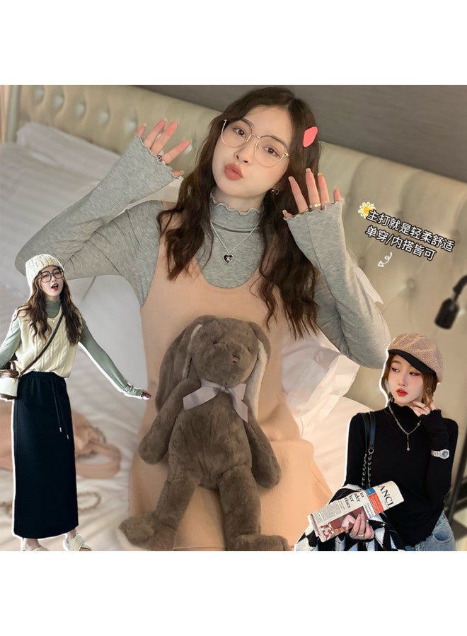 Modal Semi-Turtle Neck Base Shirt Women'S Inner Wear, Spring Autumn Winter Fashionable Inner Layer, Slim Fit High-End Sense, Scalloped Edge, Korean Style Slim Fit Top - Image 3