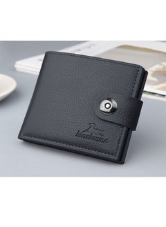 Banabanma Leather Mens Wallet with Lock Button，Fashion Wallet with 7 Card Slots Multi-Card Large -Capacity Card Bag Black  - Image 3
