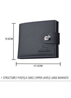 Banabanma Leather Mens Wallet with Lock Button，Fashion Wallet with 7 Card Slots Multi-Card Large -Capacity Card Bag Black  - Image 2