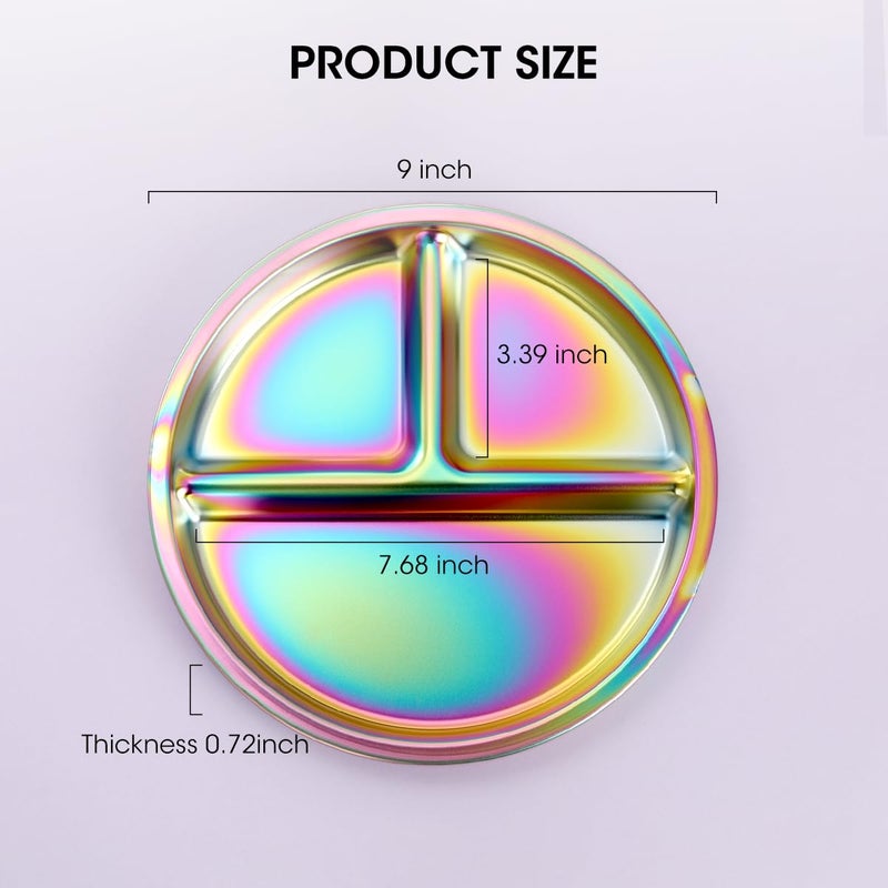 AIEVE Stainless Steel Kids Plates, 4 Pack Round Divided Toddler Plates, Portion Control Plate 9 Inch - Image 4