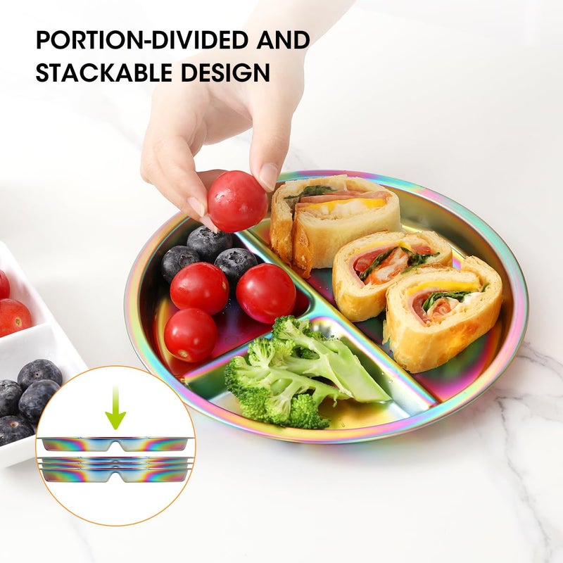 AIEVE Stainless Steel Kids Plates, 4 Pack Round Divided Toddler Plates, Portion Control Plate 9 Inch - Image 5