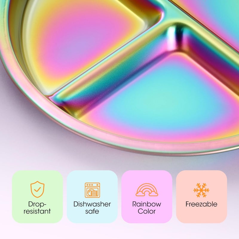 AIEVE Stainless Steel Kids Plates, 4 Pack Round Divided Toddler Plates, Portion Control Plate 9 Inch - Image 3