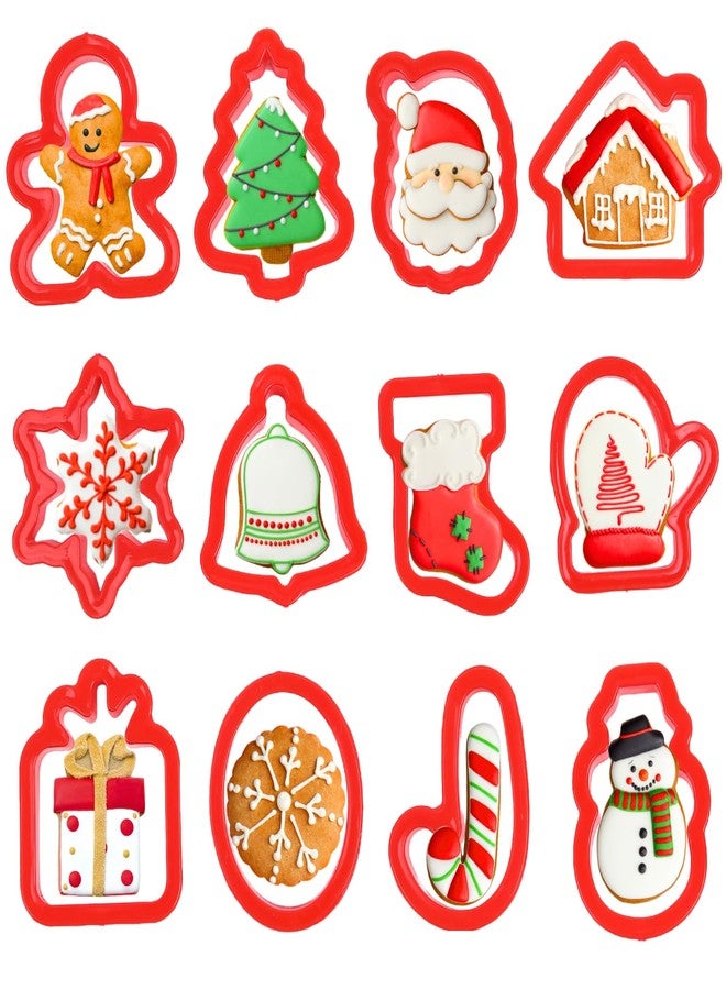 Orapink 12 Pieces Christmas Cookie Cutters,Plastic Cookie Cutter Set,Holiday Cookie Biscuit Cutter Set - Christmas tree,Gingerbread man,Santa Claus,Snowflakes for Baking - Image 1