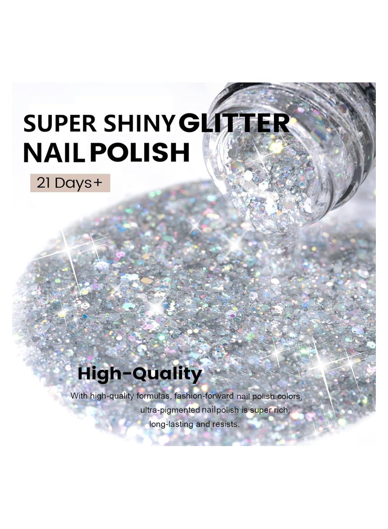 Excefore Glitter Nail Polish Set, 4Pcs Sliver Pink Purple Red Nail Varnish Set, Sparkly Shinny Natural Look Quick Dry Nail Varnish Gift Set DIY Long Lasting Nail Art Home - Image 3