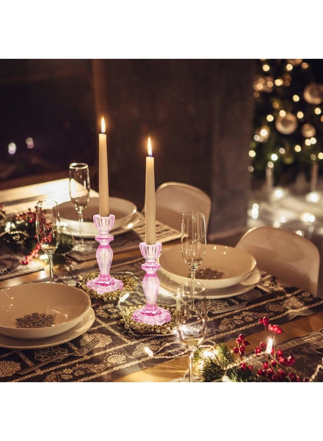 SHOWLOUE Glass Candle Holders, 2PCS Wide Base Candlestick Holder Decorative Candle Stand Table Centerpieces for Halloween Christmas Wedding Birthday Party, Pink - Image 5