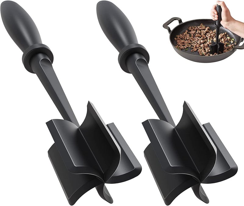2 Pcs Meat Chopper Upgrade Hamburger Smasher Premium Heat Resistant Meat Masher for Ground Beef Ground Turkey and More Non Stick Mix Grinder