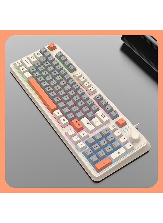 XUNFOX - 94-Key Wired Keyboard, Membrane Keyboard, Gaming Keyboard, Office Keyboard, Built-in Volume Adjustment Knob, RGB Light Effect, Computer Keyboard - Image 1