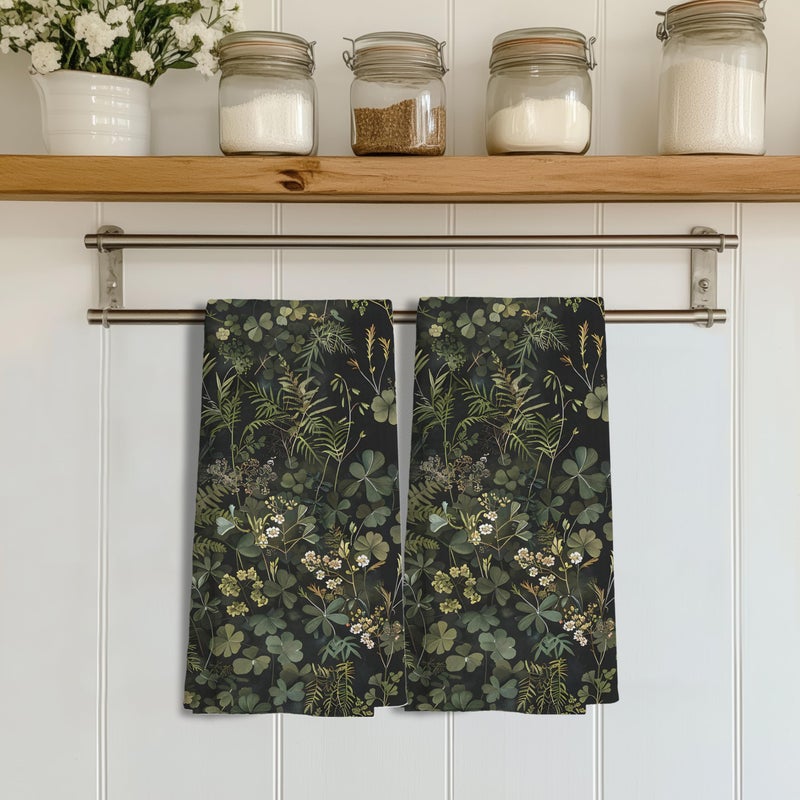 LUKIPOM Vintage Botanical Kitchen Towels Set of 2, Olive Green Hand Towels for Bathroom, Green Bathroom Kitchen Decor, 16x24 Inch - Image 3