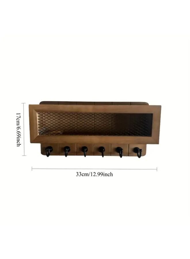 حامل مفاتيح معلق على الحائط بلون الخشب مع منظم بريد، رف تخزين قديم بسيط - Image 4