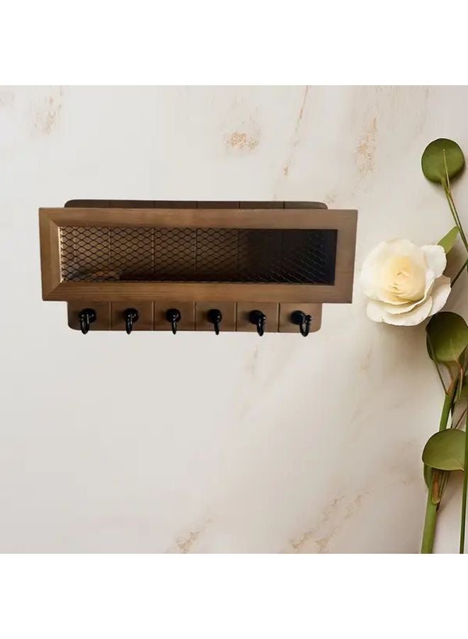 حامل مفاتيح معلق على الحائط بلون الخشب مع منظم بريد، رف تخزين قديم بسيط - Image 3