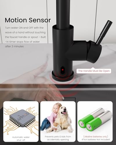 APPASO Touchless Kitchen Faucet CUPCCertified Hoses Matte Black Hands Free Sink Faucet with Soap Dispenser and Pull Down Sprayer 3 Modes Activated Motion Sensor Faucets S304 Stainless Steel - Image 3