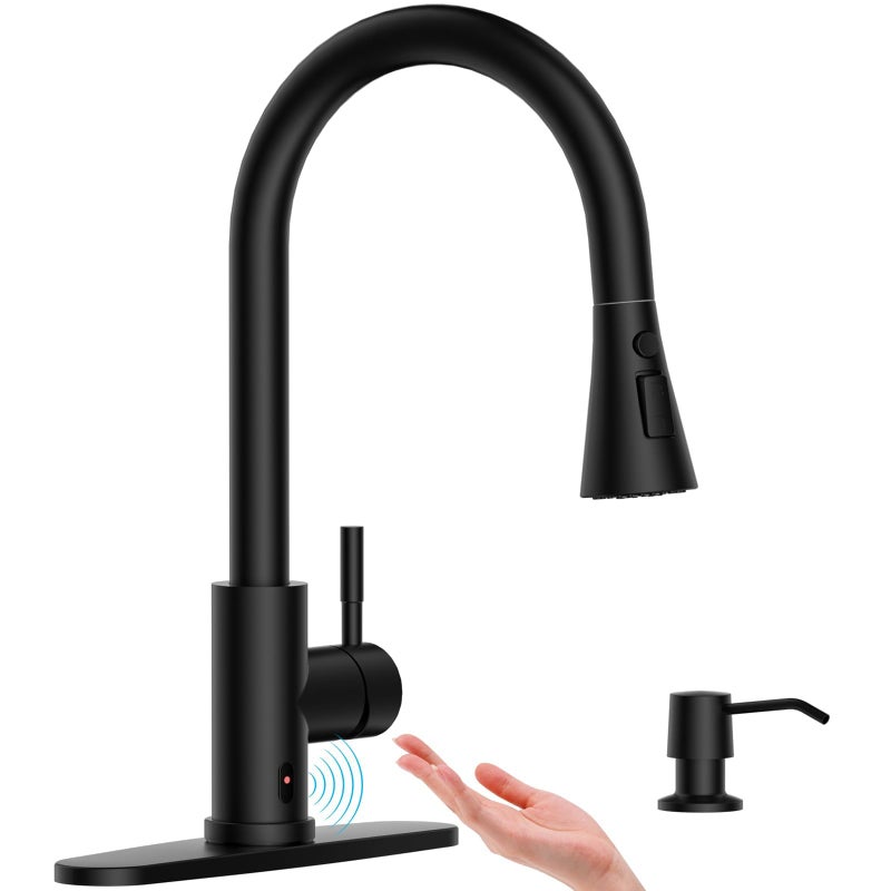 APPASO Touchless Kitchen Faucet CUPCCertified Hoses Matte Black Hands Free Sink Faucet with Soap Dispenser and Pull Down Sprayer 3 Modes Activated Motion Sensor Faucets S304 Stainless Steel - Image 2