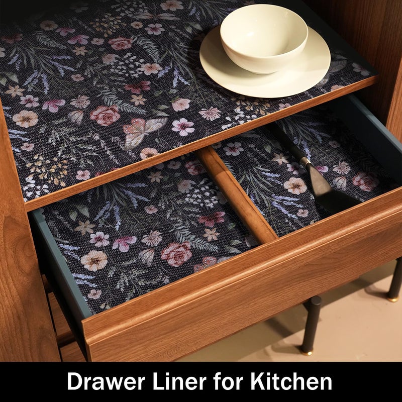 Amiitay Butterfly Shelf and Drawer Liner for Kitchen Cabinets, Non-Adhesive and Strong Non-Slip Floral Shelf Cabinet Drawer Liners for Kitchen, Waterproof Cupboard Liners,Easy to Clean,12IN x 10FT - Image 5