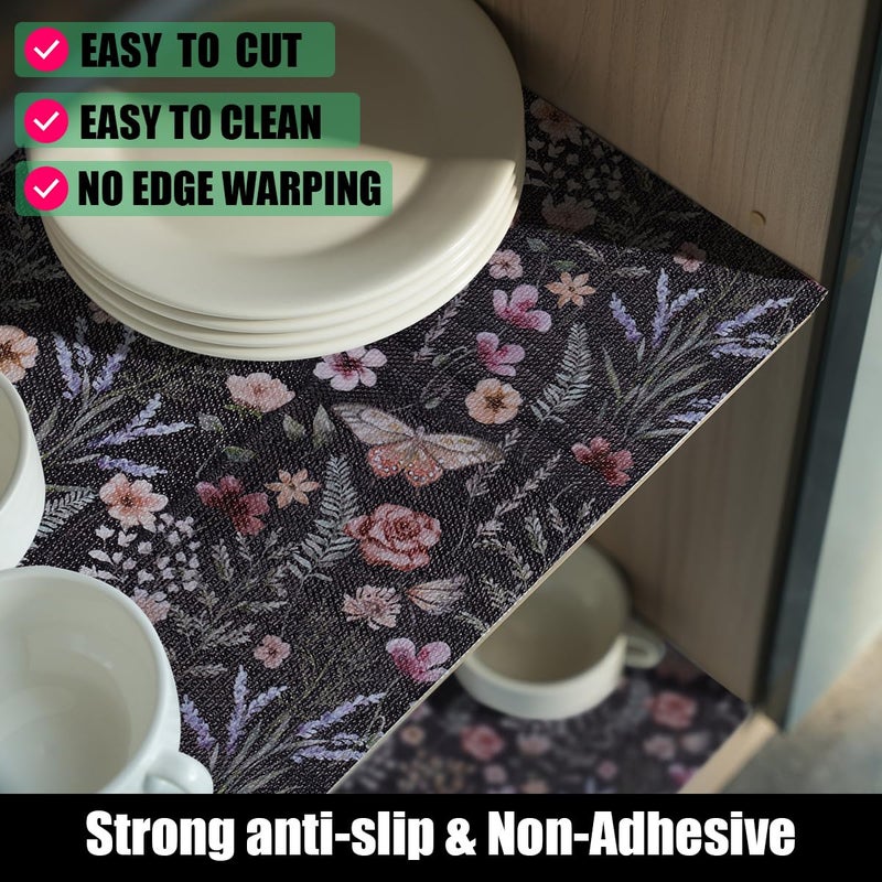 Amiitay Butterfly Shelf and Drawer Liner for Kitchen Cabinets, Non-Adhesive and Strong Non-Slip Floral Shelf Cabinet Drawer Liners for Kitchen, Waterproof Cupboard Liners,Easy to Clean,12IN x 10FT - Image 2