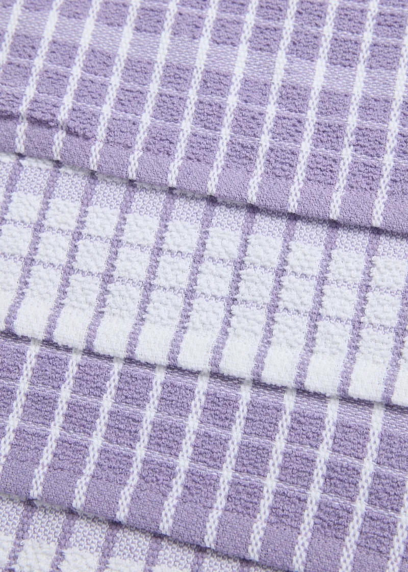 Matalan 4 Pack Lilac Check Terry Tea Towels