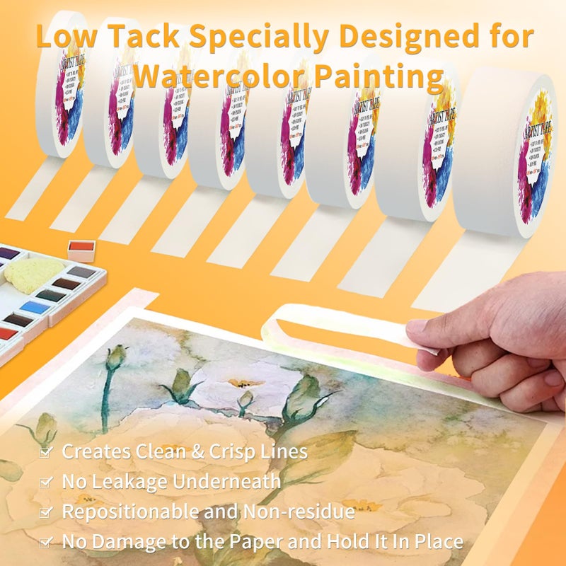 ETNRHP 4 Packs White Artist Tape for Watercolor Paper Drafting Art Low Tack Masking Tape Acid Free Painter Watercolor Tape for Painting Canvas Framing, 0.25inch Wide 660FT Long Total - Image 5