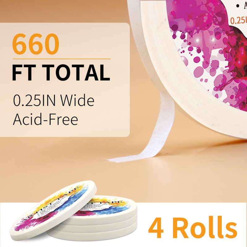 ETNRHP 4 Packs White Artist Tape for Watercolor Paper Drafting Art Low Tack Masking Tape Acid Free Painter Watercolor Tape for Painting Canvas Framing, 0.25inch Wide 660FT Long Total - Image 2