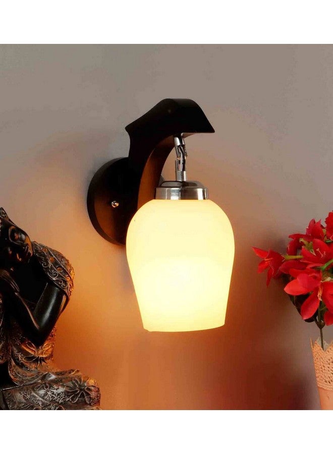 SINOMAN Brown Wooden Wall Lamp with Frosted Glass Shade Modern Home Lighting Decorative Indoor Wall Light Fixture for Living Room, Bedroom, Hallway, Shops, Malls (Without Bulb) - Image 1