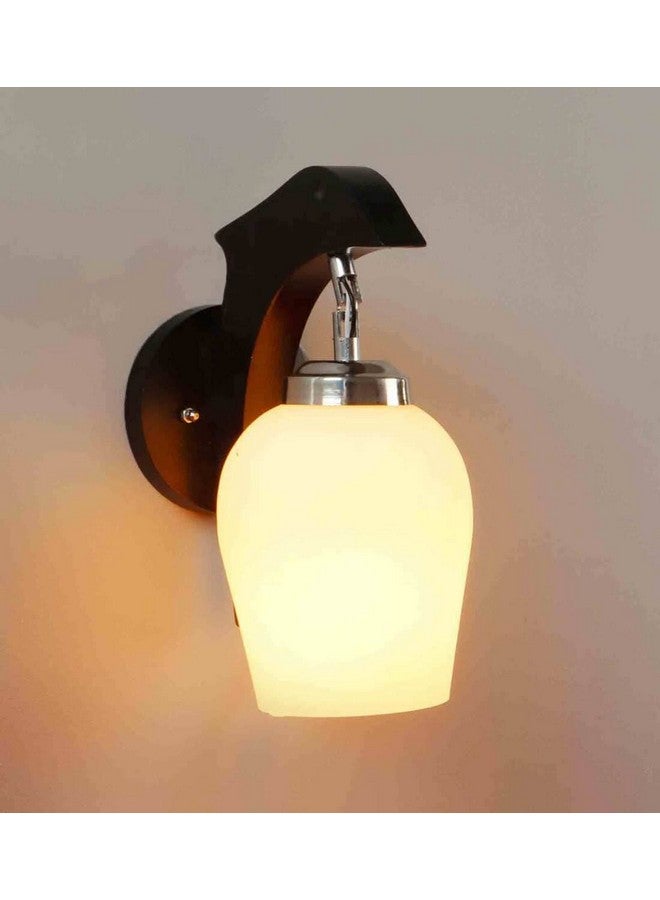 SINOMAN Brown Wooden Wall Lamp with Frosted Glass Shade Modern Home Lighting Decorative Indoor Wall Light Fixture for Living Room, Bedroom, Hallway, Shops, Malls (Without Bulb) - Image 3
