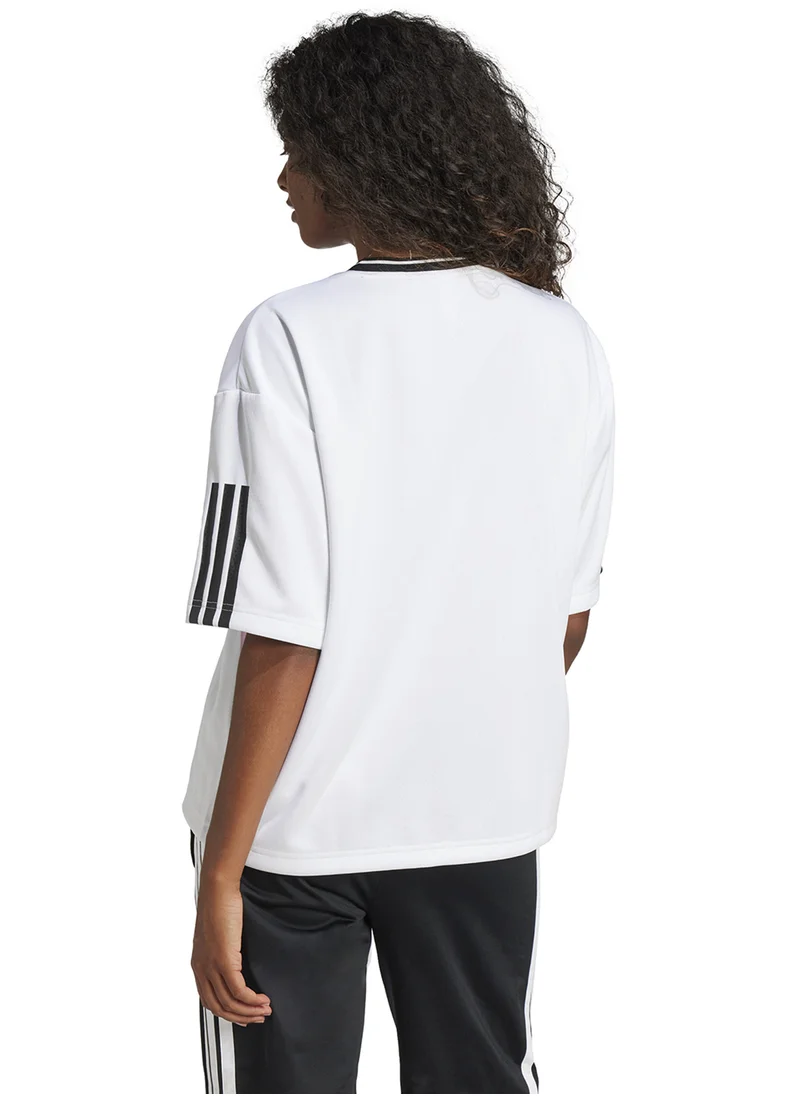 اديداس Tiro Cut 3 Stripe Color Block Boyfriend T-Shirt