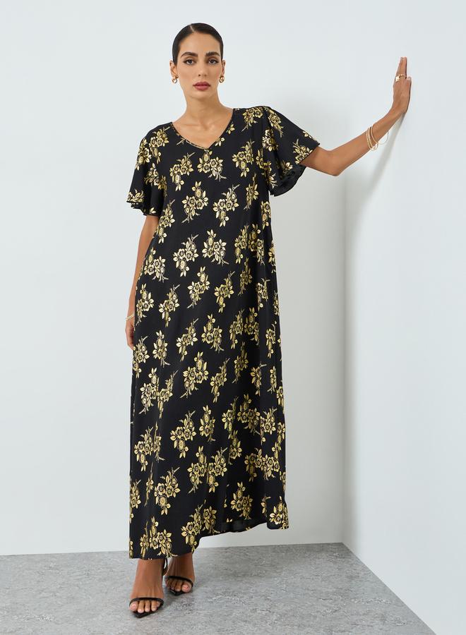 Take Two Women Floral Printed Short Sleeve Jalabiya - Image 1