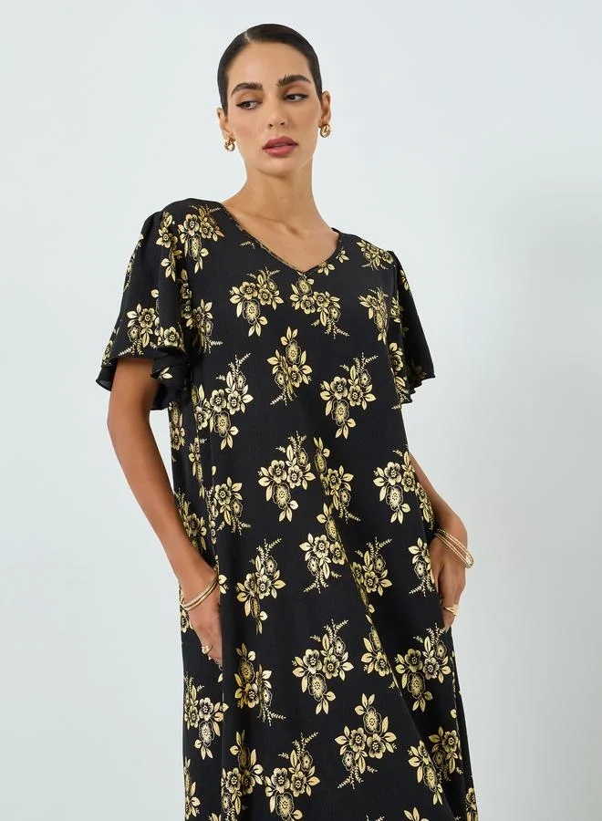 Take Two Women Floral Printed Short Sleeve Jalabiya