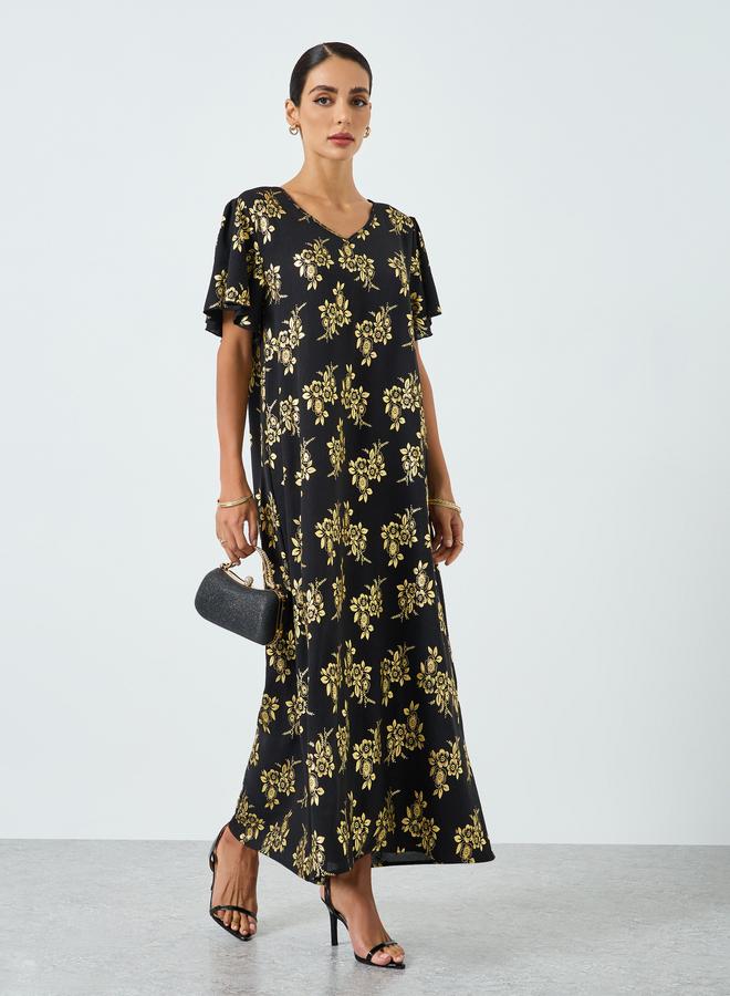 Take Two Women Floral Printed Short Sleeve Jalabiya - Image 3