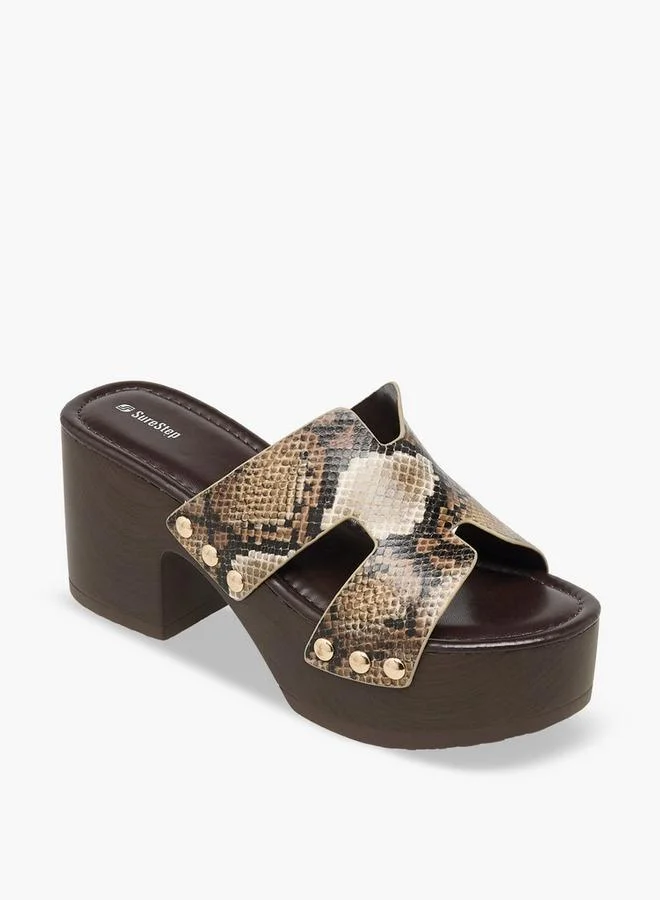 Surestep Women Stud Embellished Metallic Platform Heel Sandals