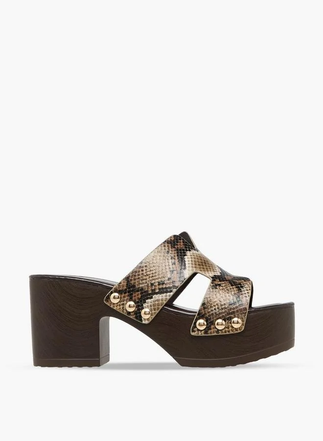 Surestep TAN Women Stud Embellished Metallic Platform Heel Sandals for Women | Best Price UAE