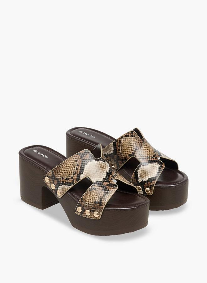 Surestep Women Stud Embellished Metallic Platform Heel Sandals - Image 1