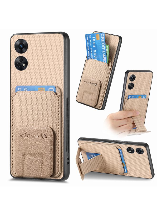 اس-توب جراب هاتف OPPO Reno8 T 4G مصنوع من ألياف الكربون وحقيبة بطاقات وحامل قابل للطي - Image 1