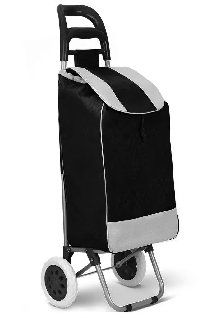 هوم فيو عربة تسوق قابلة للطي باللون الأسود الممزوج بالأبيض - تصميم أنيق ومتعدد الاستخدامات مع عجلات إسفنجية مضادة للانزلاق ومقبض مريح لراحة اليد مع جيوب تخزين كبيرة. - Image 1