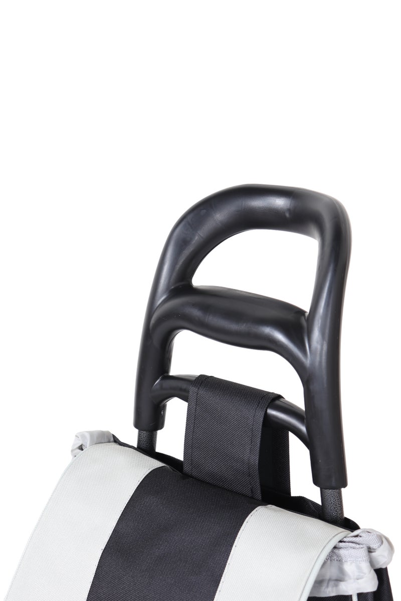 هوم فيو عربة تسوق قابلة للطي باللون الأسود الممزوج بالأبيض - تصميم أنيق ومتعدد الاستخدامات مع عجلات إسفنجية مضادة للانزلاق ومقبض مريح لراحة اليد مع جيوب تخزين كبيرة. - Image 5