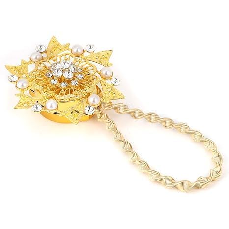 DOYKLI Magnetic Creative Diamond Curtain Tiebacks Flower Curtain Clips with Stretchy Wire Rope Beautiful Spring Magnetic Curtain Tiebacks Pearl Round Gold