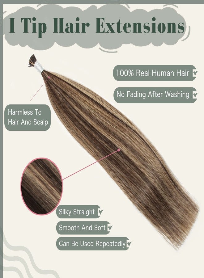 Sixstarhair Itip Hair Extensions Human Hair I Tip Extensions Chocolate Brown Highlighted Caramel Blonde Color 4/27 Cold Fusion Itip Hair Extensions Keratin Hair Extensions 14 Inch 50g/Pack 100Strands - Image 2
