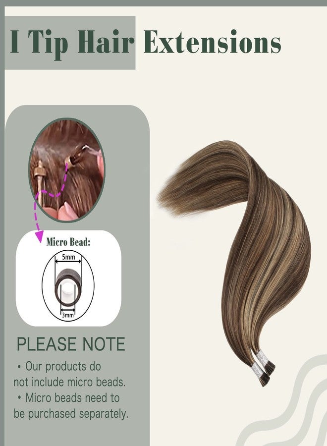 Sixstarhair Itip Hair Extensions Human Hair I Tip Extensions Chocolate Brown Highlighted Caramel Blonde Color 4/27 Cold Fusion Itip Hair Extensions Keratin Hair Extensions 14 Inch 50g/Pack 100Strands - Image 5