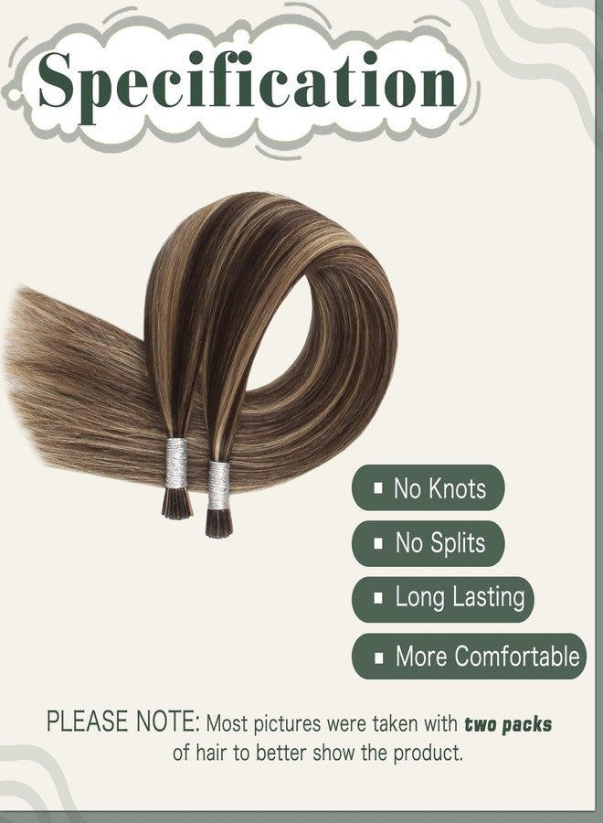 Sixstarhair Itip Hair Extensions Human Hair I Tip Extensions Chocolate Brown Highlighted Caramel Blonde Color 4/27 Cold Fusion Itip Hair Extensions Keratin Hair Extensions 14 Inch 50g/Pack 100Strands - Image 3