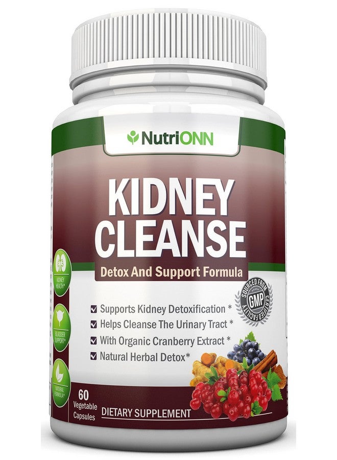 NutriONN KIDNEY CLEANSE - Detox and Support For Urinary Tract, Bladder and Kidneys - All Natural Herbal Supplement Formula With Organic Cranberry, Astragalus, Turmeric, Goldenrod, Gravel Root, Juniper and More - Image 1